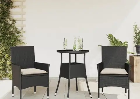 Set mobilier de grădină cu perne 3 piese negru poliratan&sticlă - 1/5