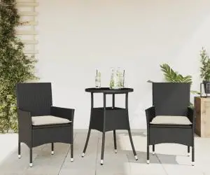 vidaXL Set mobilier de grădină cu perne 3 piese negru poliratan&sticlă