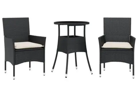 Set mobilier de grădină cu perne 3 piese negru poliratan&sticlă - 2/5