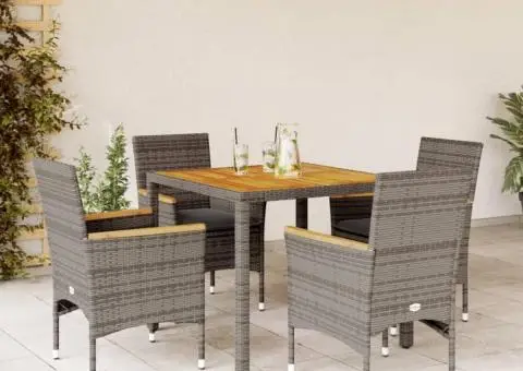 Set mobilier grădină cu perne 5 piese gri poliratan/lemn acacia - 1/5