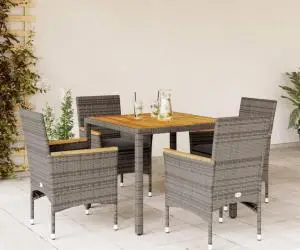 vidaXL Set mobilier grădină cu perne 5 piese gri poliratan/lemn acacia