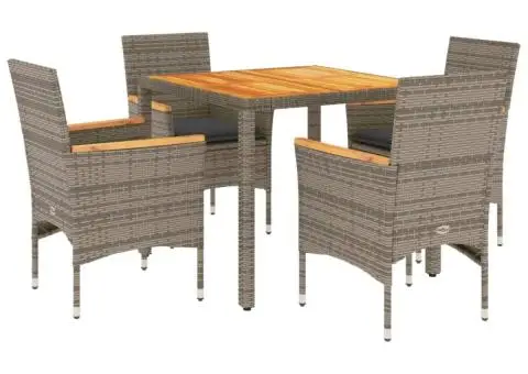 Set mobilier grădină cu perne 5 piese gri poliratan/lemn acacia - 2/5