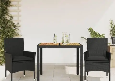 Set mobilier grădină perne 3 piese negru poliratan/lemn acacia - 1/5