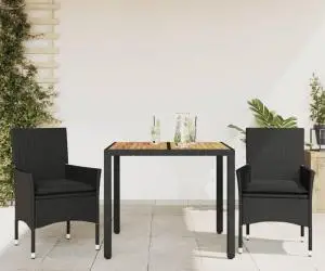 vidaXL Set mobilier grădină perne 3 piese negru poliratan/lemn acacia