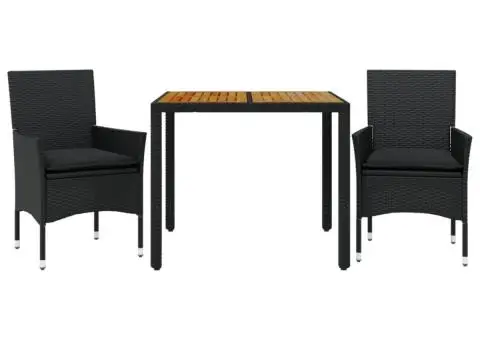 Set mobilier grădină perne 3 piese negru poliratan/lemn acacia - 2/5