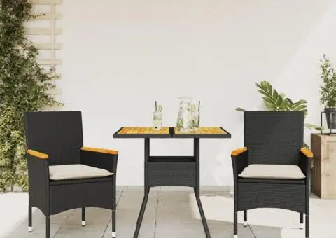 Set mobilier grădină perne 3 piese negru poliratan/lemn acacia - 1/5