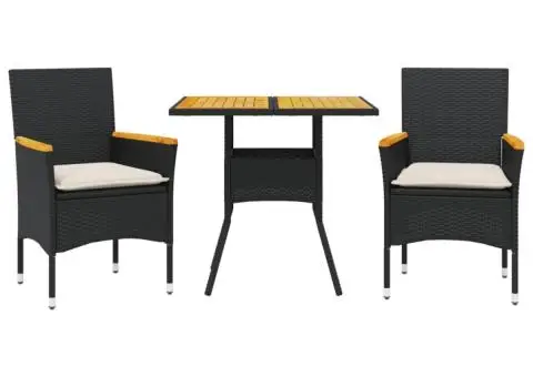 Set mobilier grădină perne 3 piese negru poliratan/lemn acacia - 2/5