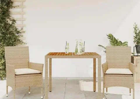 Set mobilier grădină cu perne 3 piese bej poliratan/lemn acacia - 1/5