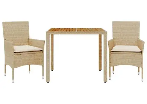 Set mobilier grădină cu perne 3 piese bej poliratan/lemn acacia - 2/5