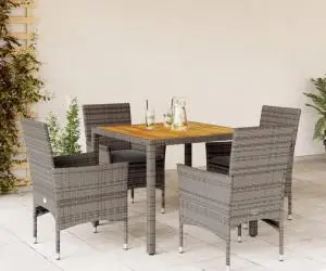 vidaXL Set mobilier grădină cu perne 5 piese gri poliratan/lemn acacia