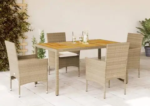 Set mobilier grădină cu perne 5 piese bej poliratan/lemn acacia - 1/5