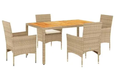Set mobilier grădină cu perne 5 piese bej poliratan/lemn acacia - 2/5