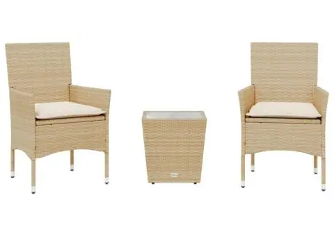 Set bistro cu perne, 3 piese, bej, poliratan și sticlă - 2/5