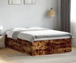 vidaXL Cadru de pat, stejar fumuriu, 140x200 cm, lemn prelucrat