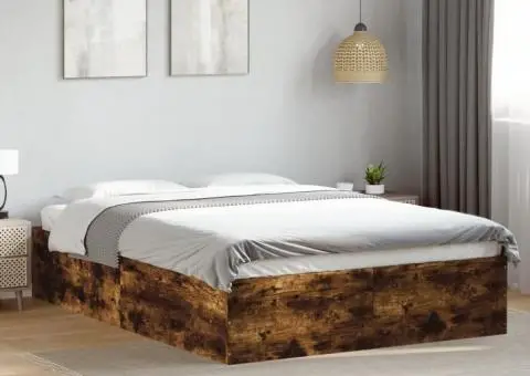 Cadru de pat, stejar afumat, 135x190 cm, lemn prelucrat - 1/5