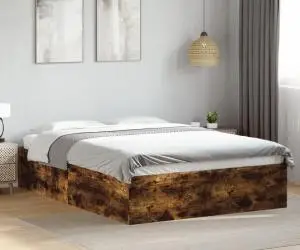 vidaXL Cadru de pat, stejar afumat, 135x190 cm, lemn prelucrat