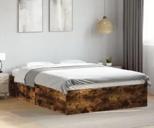 vidaXL Cadru de pat, stejar fumuriu, 140x200 cm, lemn prelucrat