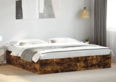 Cadru de pat, stejar fumuriu, 200x200 cm, lemn prelucrat - 1/5