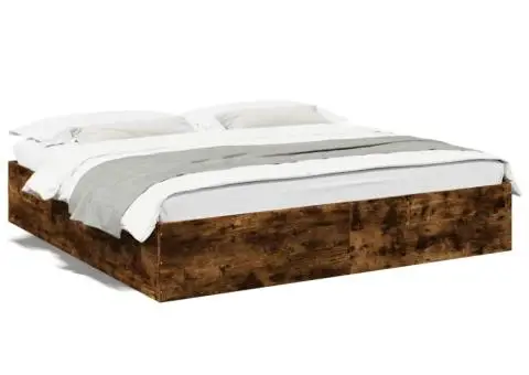 Cadru de pat, stejar fumuriu, 200x200 cm, lemn prelucrat - 2/5