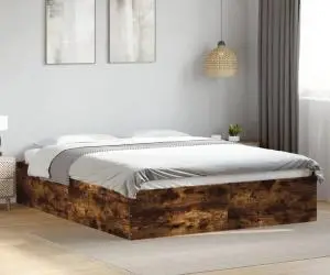 vidaXL Cadru de pat, stejar fumuriu, 150x200 cm, lemn prelucrat