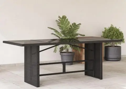 Masă grădină cu blat din sticlă, negru, 190x80x75 cm, poliratan - 1/5