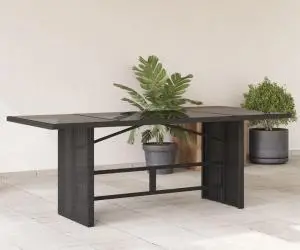 vidaXL Masă grădină cu blat din sticlă, negru, 190x80x75 cm, poliratan