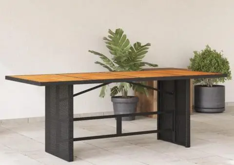 Masă grădină, blat din lemn acacia negru 190x80x75 cm poliratan - 1/5