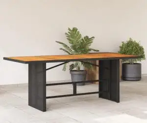 vidaXL Masă grădină, blat din lemn acacia negru 190x80x75 cm poliratan