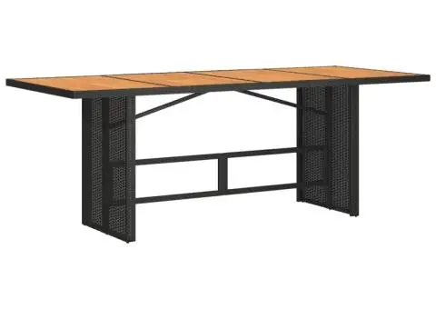 Masă grădină, blat din lemn acacia negru 190x80x75 cm poliratan - 2/5