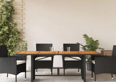 Masă grădină, blat din lemn acacia negru 190x80x75 cm poliratan - 3/5