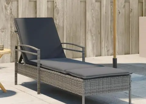 Șezlong cu pernă, gri, 63x200x81 cm, poliratan - 1/5