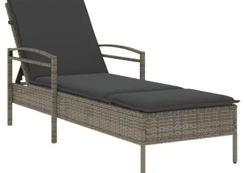 Șezlong cu pernă, gri, 63x200x81 cm, poliratan - 2/5