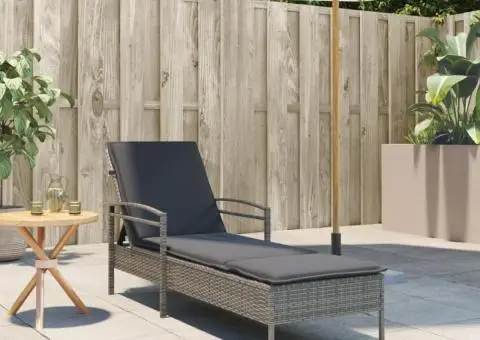 Șezlong cu pernă, gri, 63x200x81 cm, poliratan - 3/5