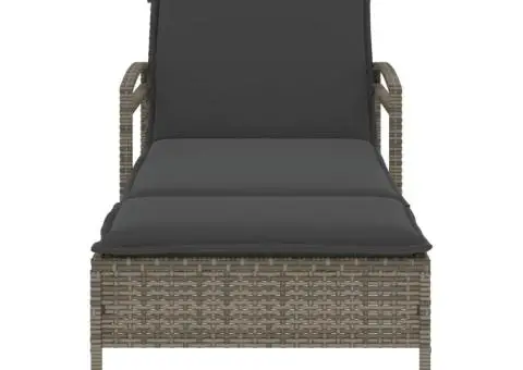 Șezlong cu pernă, gri, 63x200x81 cm, poliratan - 4/5