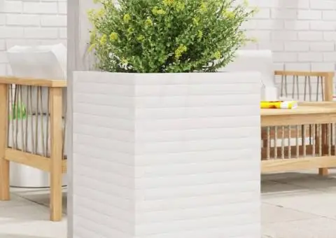 Jardinieră de grădină, alb, 50x50x68,5 cm, lemn masiv de pin - 3/5