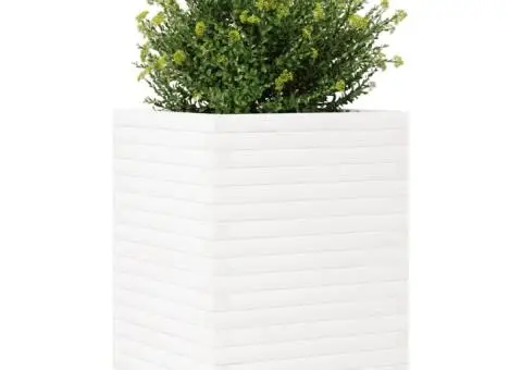 Jardinieră de grădină, alb, 50x50x68,5 cm, lemn masiv de pin - 4/5