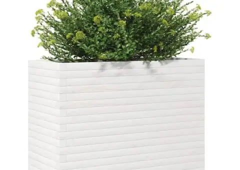 Jardinieră de grădină, alb, 90x40x68,5 cm, lemn masiv de pin - 4/5