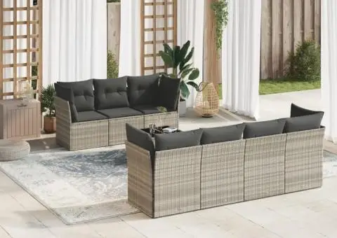 Set mobilier de grădină cu perne, 8 piese gri deschis poliratan - 1/3