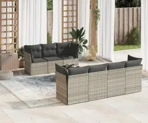 vidaXL Set mobilier de grădină cu perne, 8 piese gri deschis poliratan
