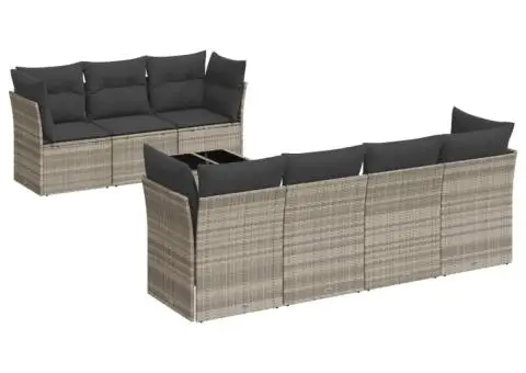 Set mobilier de grădină cu perne, 8 piese gri deschis poliratan - 2/3