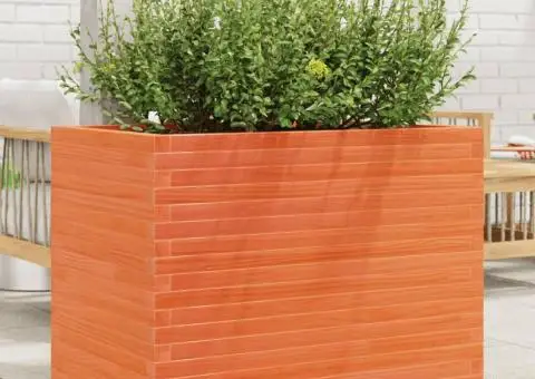 Jardinieră grădină, maro ceruit, 90x60x68,5 cm, lemn masiv pin - 1/5