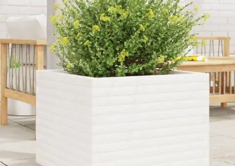 Jardinieră de grădină, alb, 60x60x49,5 cm, lemn masiv de pin - 1/5