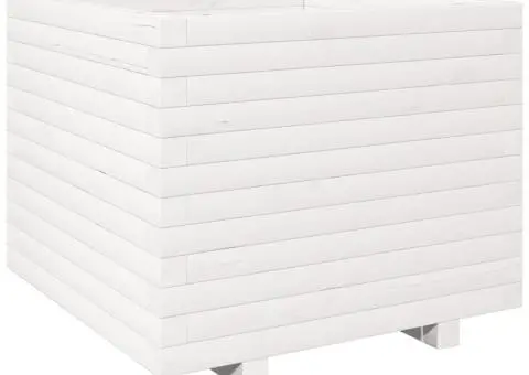 Jardinieră de grădină, alb, 60x60x49,5 cm, lemn masiv de pin - 2/5