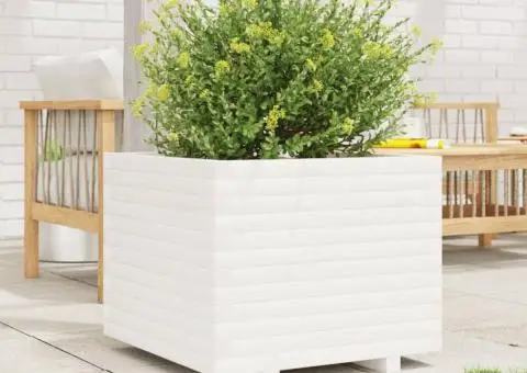 Jardinieră de grădină, alb, 60x60x49,5 cm, lemn masiv de pin - 3/5