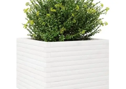 Jardinieră de grădină, alb, 60x60x49,5 cm, lemn masiv de pin - 4/5
