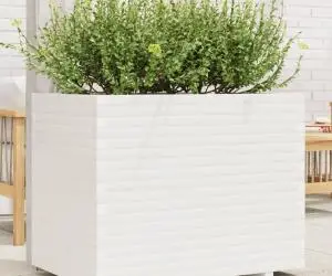 vidaXL Jardinieră de grădină, alb, 90x60x72,5 cm, lemn masiv de pin