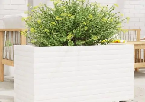 Jardinieră de grădină, alb, 90x40x49,5 cm, lemn masiv de pin - 3/5