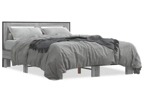 Cadru de pat, gri sonoma, 135x190 cm, lemn prelucrat și metal - 2/5