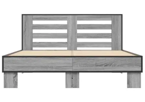 Cadru de pat, gri sonoma, 135x190 cm, lemn prelucrat și metal - 4/5