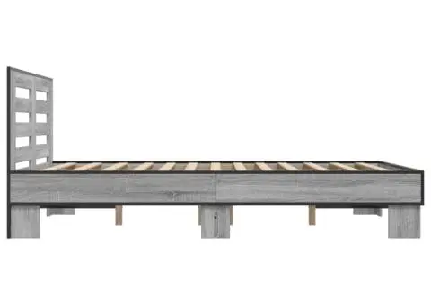 Cadru de pat, gri sonoma, 135x190 cm, lemn prelucrat și metal - 5/5
